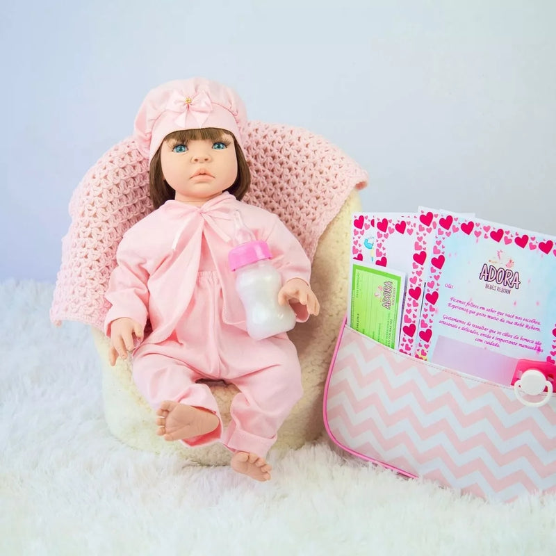 Boneca Reborn de Silicone com Bolsa Maternidade Completa