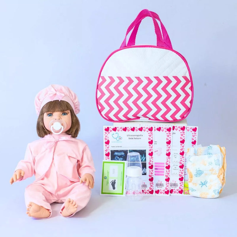 Boneca Reborn de Silicone com Bolsa Maternidade Completa