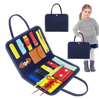 Busy Board Montessori Portátil – Placa Sensorial Dobrável para Aprendizado e Coordenação Motora