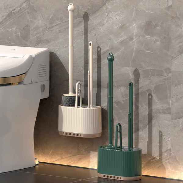 Kit 4 em 1 Escova Sanitária com Suporte de Parede – Escovas de Limpeza para Banheiro