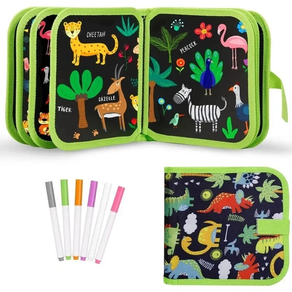 Livro Infantil Apagável com Canetas – 10 Páginas Reutilizáveis para Desenho e Pintura Montessori