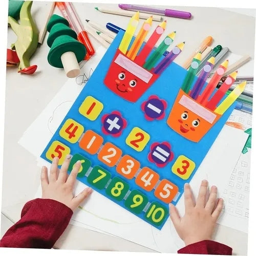 Placa de Feltro Educativa Infantil – Aprendizagem de Números, Adição e Subtração Montessori