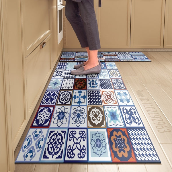 Tapete de Cozinha Estilo Azulejo – Antiderrapante, Impermeável e Fácil de Limpar