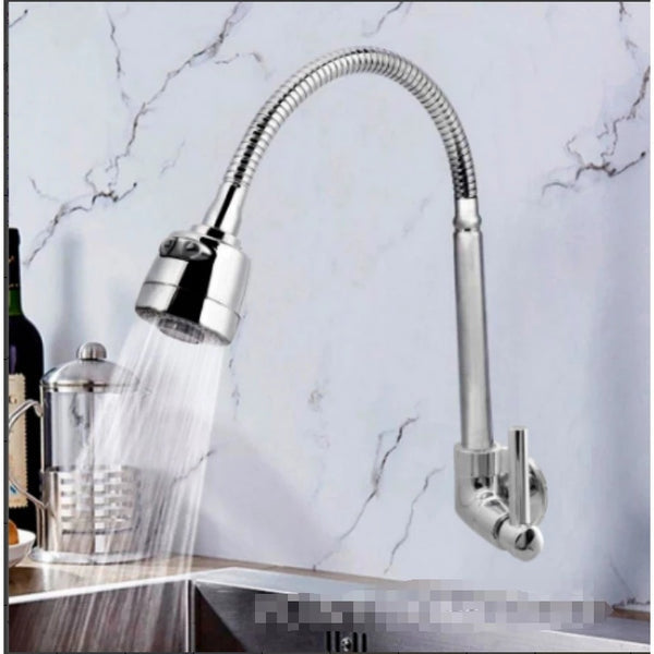 Torneira de Parede Inox Prata para Cozinha com Chuveiro 360° – Luxo