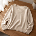 Pulover Feminino Caxemira Decote V Rendado Inverno 1
