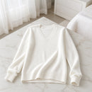 Pulover Feminino Caxemira Decote V Rendado Inverno 2