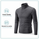 Pulôver Masculino Gola Alta em Malha Trançada - Suéter Casual Quente para Inverno