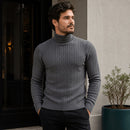Pulôver Masculino Gola Alta em Malha Trançada - Suéter Casual Quente para Inverno